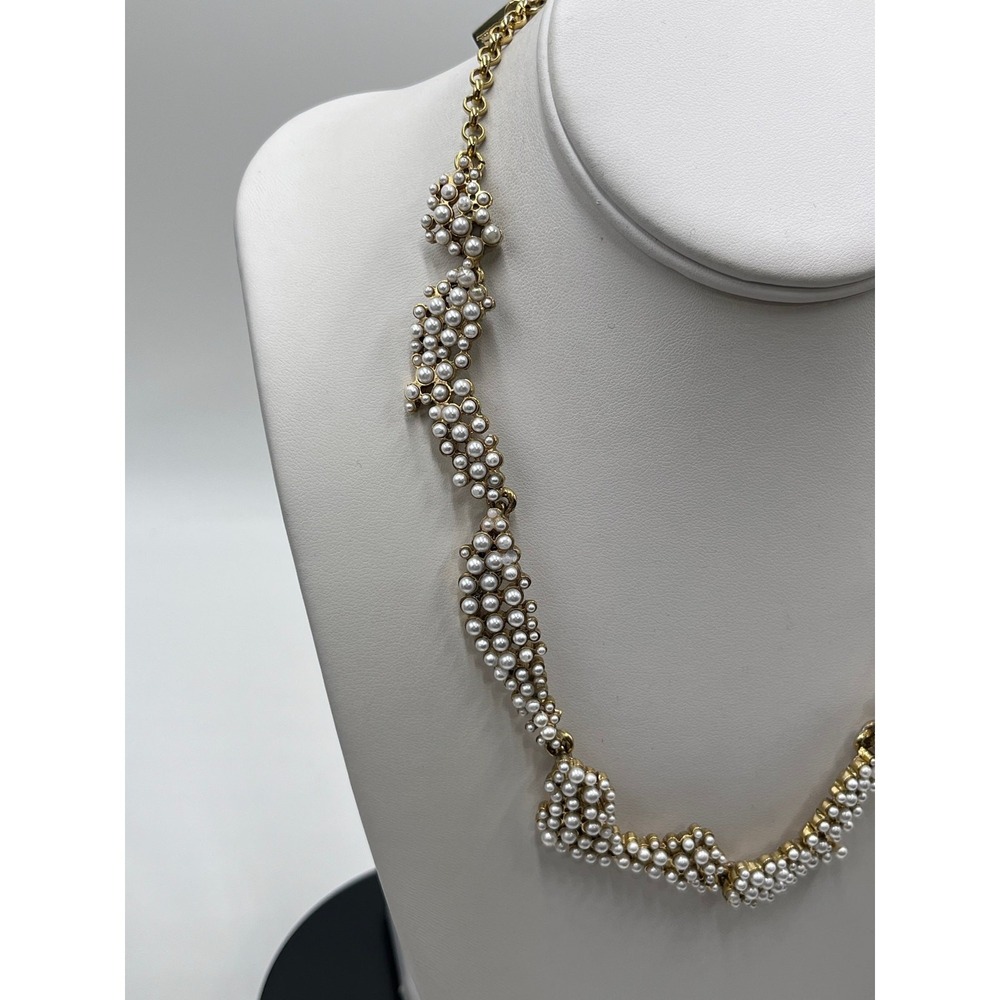Oscar de la Renta Crystal Torn Paper Pearl Glamour Antique Gold Tone Necklace - Picture 3 of 12